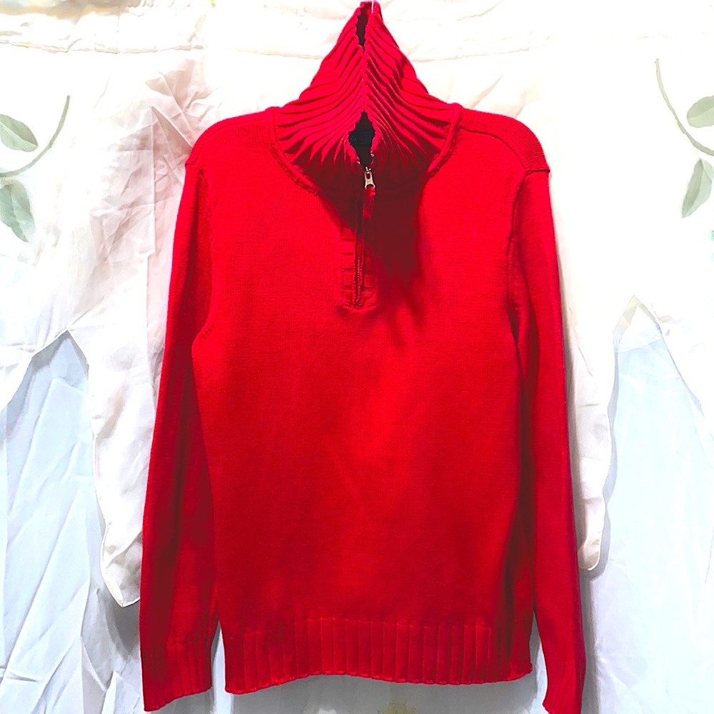 KAREN SCOTT RED ZIP-COWL NK LNG SLV SWEATER SZ L